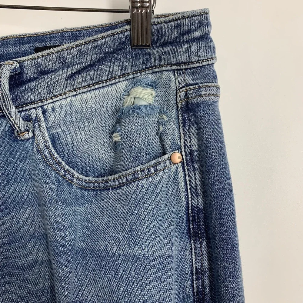 Judy Blue Womens Straight Distressed Jeans High Rise Straight Leg Raw Hem SZ 14W